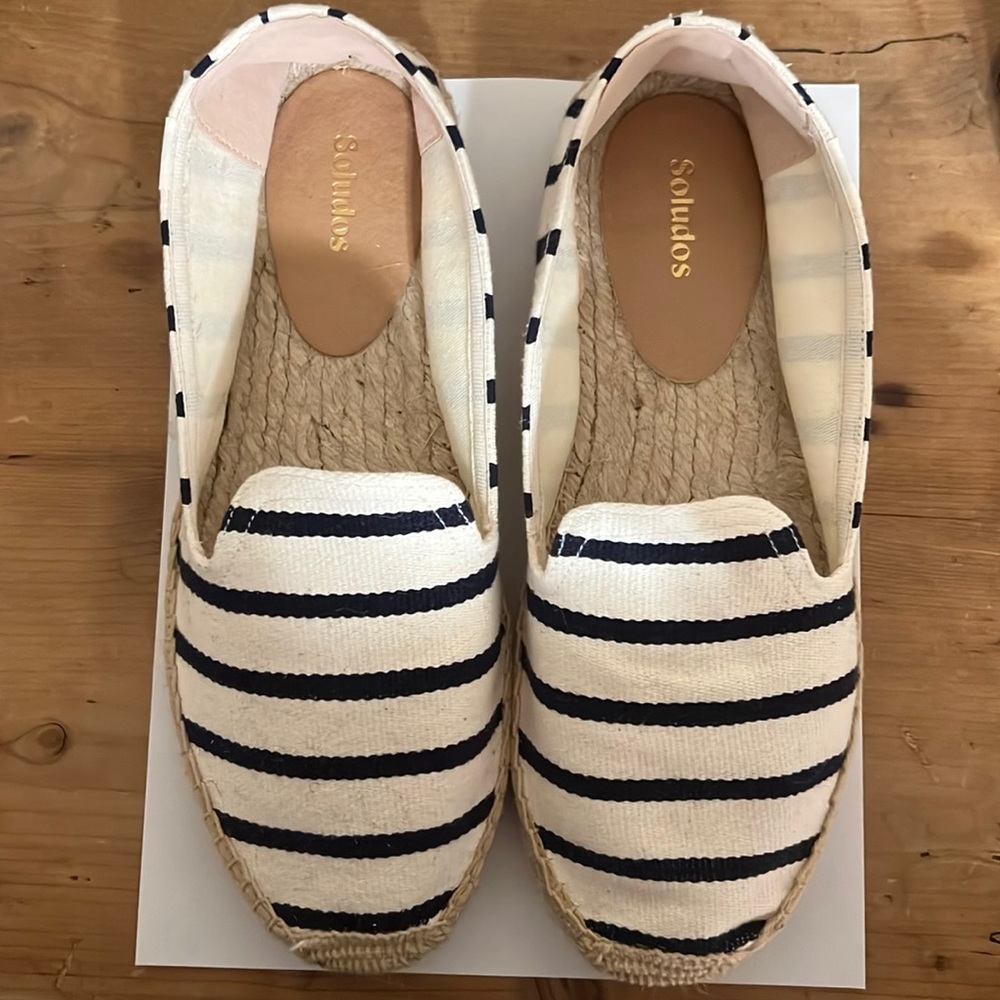 Soludos Navy and White Striped Slip-On Espadrilles